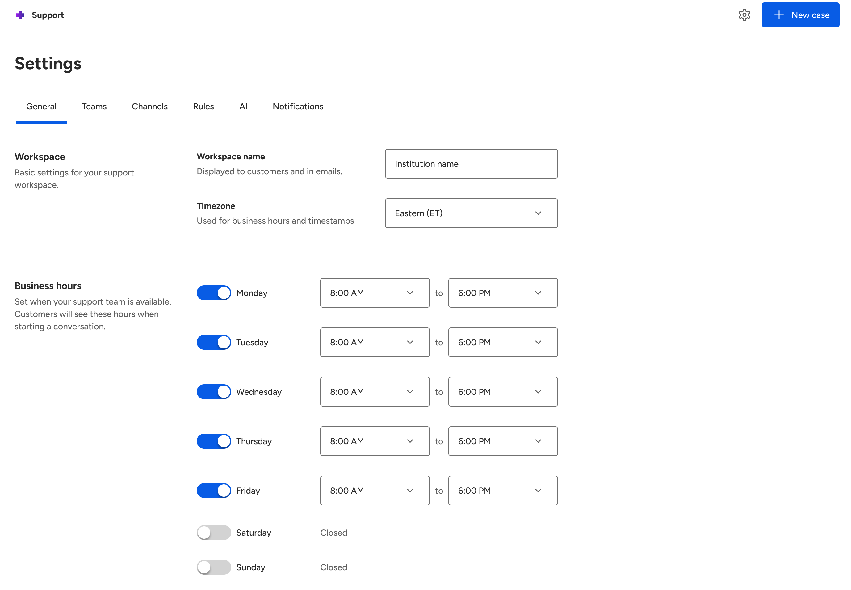 Figure 4: Screenshot of the design for the upcoming business hours configuration within Settings.